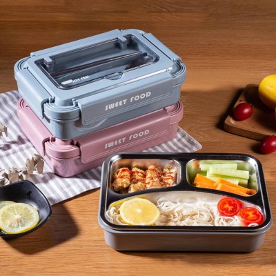 Portable Stainless Steel Lunch Box With Spoon Food Container Dinnerware Set Microwave Adult Student Bento Box