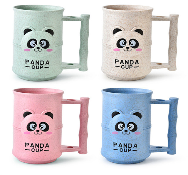 Manufacturer Wheat Lovely Panda Tea Cup Coffee Cup Bamboo Fiber Toothbrush Cup With Holder